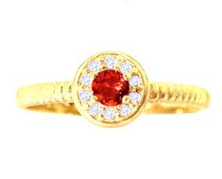 14K Yellow Gold Small Round Gemstone and Diamond Disc Ring Garnet, size7.5 Promise Rings Jewelry