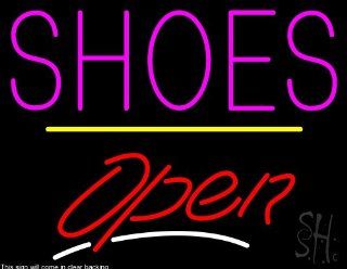 Shoes Script2 Open Yellow Line Clear Backing Neon Sign 24" Tall x 31" Wide  Business And Store Signs 