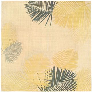 Leaves Yellow/ Charcoal Outdoor Rug (7'10 Square) Round/Oval/Square
