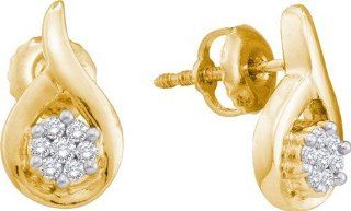 14KT Yellow Gold 0.15 CTW Diamond Flower Earrings Jewelry