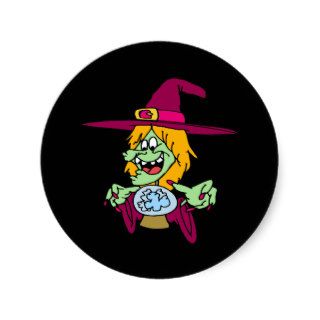 Witch with Crystal Ball Round Stickers