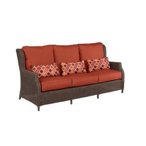 Brown Jordan Vineyard Patio Sofa in Cinnabar with Empire Chili Lumbar Pillows M11097 S 10