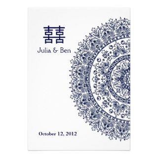 Chinese Blue White Porcelain Double Happiness Invites