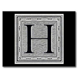 Block Letter "H" Woodcut Woodblock Inital Postcard