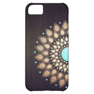 Elegant Gold Foil Look Lotus Flower Wood Look Cover For iPhone 5C