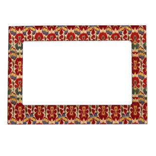 Vintage Ethnic Handwoven Ikat Textile Uzbekistan Picture Frame Magnets