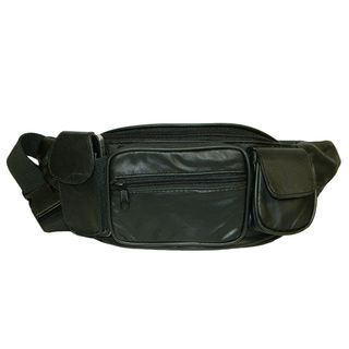 Hollywood Tag Large Black Leather Fanny Pack Men's Wallets