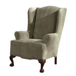 Sure Fit Stretch Royal Diamond Wing Chair Slipcover, Sage   Armchair Slipcovers