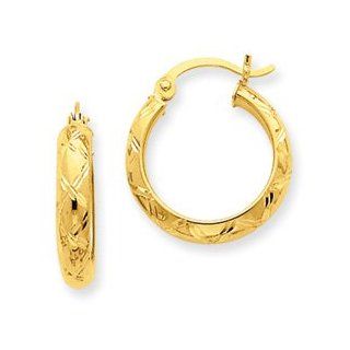 14k Yellow Gold Diamond Cut 5/8 Inch Circular Beautiful Hoop Earrings Jewelry