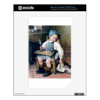 Child Giving Food to Kitten antique painting NOOK Color Skins