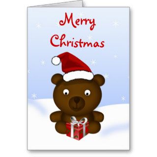 Christmas Bear in Santa Hat Greetings Card
