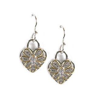 Jody Coyote Flourish Two Tone Heart Locket Earrings with CZ ER454 Dangle Earrings Jewelry