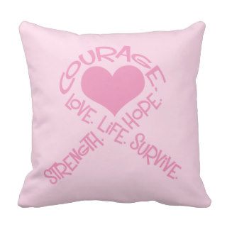 Pink Ribbon of Words Breast Cancer Pillow