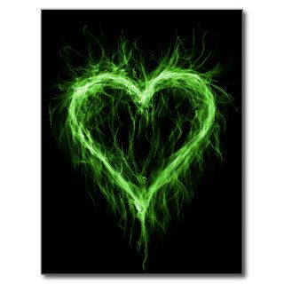 Flaming Heart   Green Postcards
