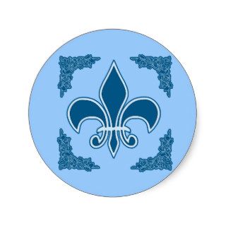 Blue Fleur de Lis with Ornate Border Stickers