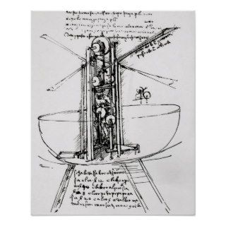 Drawing of a Manually Driven Flying Machine by Leo Posters