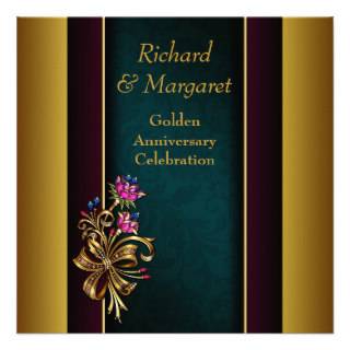Gold Flowers 50th Wedding Anniversary Custom Invitations