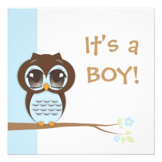 Cute Baby Owl It's a Boy Baby Shower Invitation