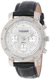 Akribos XXIV Women's AK437SS Grandiose Silver tone Diamond Chronograph Black Leather Strap Watch Watches