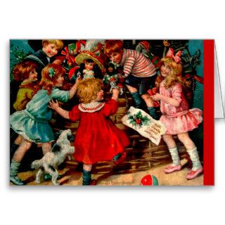 Vintage Classic Christmas Scene Children with Toys Card