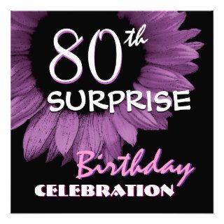 80th SURPRISE Birthday Purple Sunflower W175 Personalized Invites