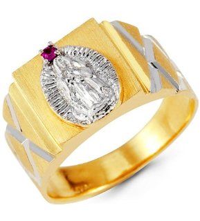 Mens 14k Yellow White Gold Religious Purple CZ Ring Jewelry