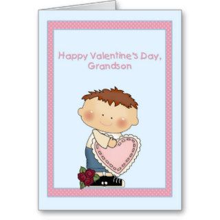 Happy Valentine Grandson, Pink Heart Greeting Card
