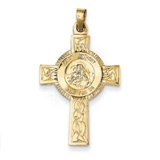 14k Yellow Gold Cross with St Anthony Medal Pendant. Metal Wt  2.17g Jewelry
