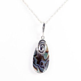 Original sterling silver 925 abalone oval pendant 45 mm long and 14 mm wide with silver spiral motif. Comes with sterling silver chain 438 mm long. Matching earrings available. Designed and hand finished in France. Jewelry