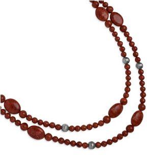 Sterling Silver Red Sponge Coral Extra Long Beaded Necklace Strand Necklaces Jewelry