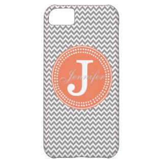 Grey Chevron & Orange Monogram iPhone Case Cover For iPhone 5C