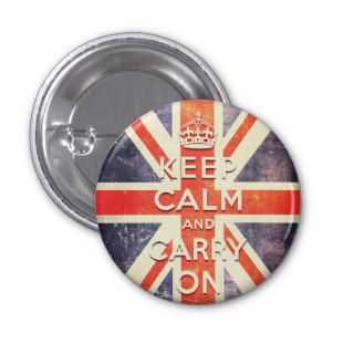 Vintage Union Jack flag keep calm and carry on Pinback Buttons