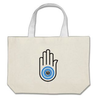 Jainism Symbol Hand and Wheel Reading Ahimsa Tote Bags