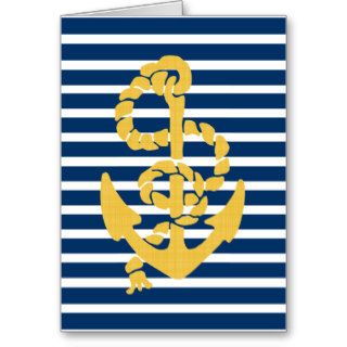Yellow Anchor Blue And White Striped Background Greeting Card