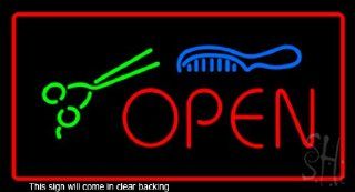 Open Scissor and Comb Clear Backing Neon Sign 20" Tall x 37" Wide  Business And Store Signs 