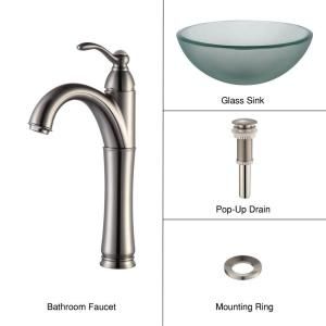 KRAUS Glass Bathroom Sink in Frosted with Single Hole 1 Handle Low Arc Riviera Faucet in Satin Nickel C GV 101FR 14 12mm 1005SN