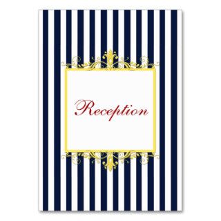 Navy White Yellow Stripes Scrolls Enclosure Card Business Cards