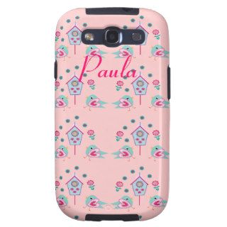 Cute Birds Flowers Houses Pink Teal Girly Design Galaxy SIII Case