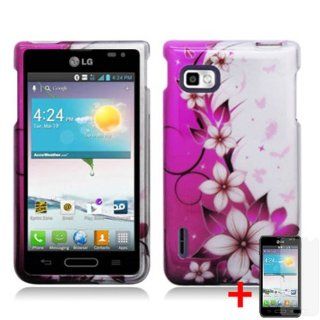 LG OPTIMUS F3 MS659 PURPLE SILVER FLOWER COVER SNAP ON HARD CASE + SCREEN PROTECTOR from [ACCESSORY ARENA] Cell Phones & Accessories