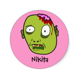 Funny Cartoon Zombie Face Personalized Name Gift Round Stickers