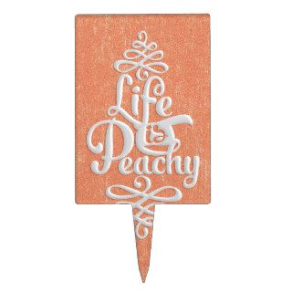 Funny Life Is Peachy Girly Peach And White Desig Rectangle Cake Topper