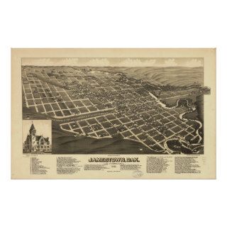 1883 Jamestown, ND Birds Eye View Panoramic Map Print