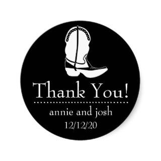 Cowboy Boot Thank You Labels (Black / White) Stickers