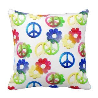 Groovy Hippie Peace Signs Flower Power Sparkles Pillow