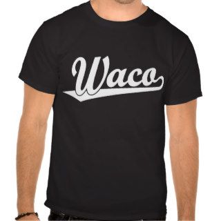 Waco script logo in white tees