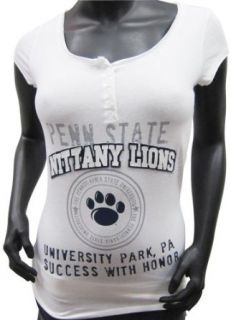 Penn State Nittany Lions Women's Team Motto Button Up White Henley T shirt Sports & Outdoors