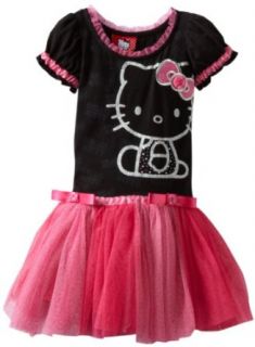 Hello Kitty Girls 2 6x HK Dress With Button On Bow, Black, 3T Playwear Dresses Clothing