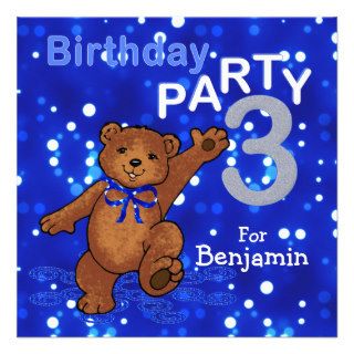3rd Birthday Party Dancing Teddy Bear Announcements