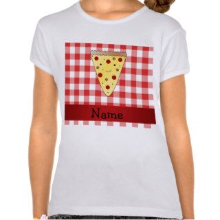 Personalized name cute pizza red checkered t shirt