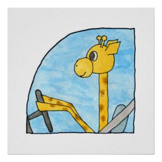 Giraffe Driving a Car. Posters